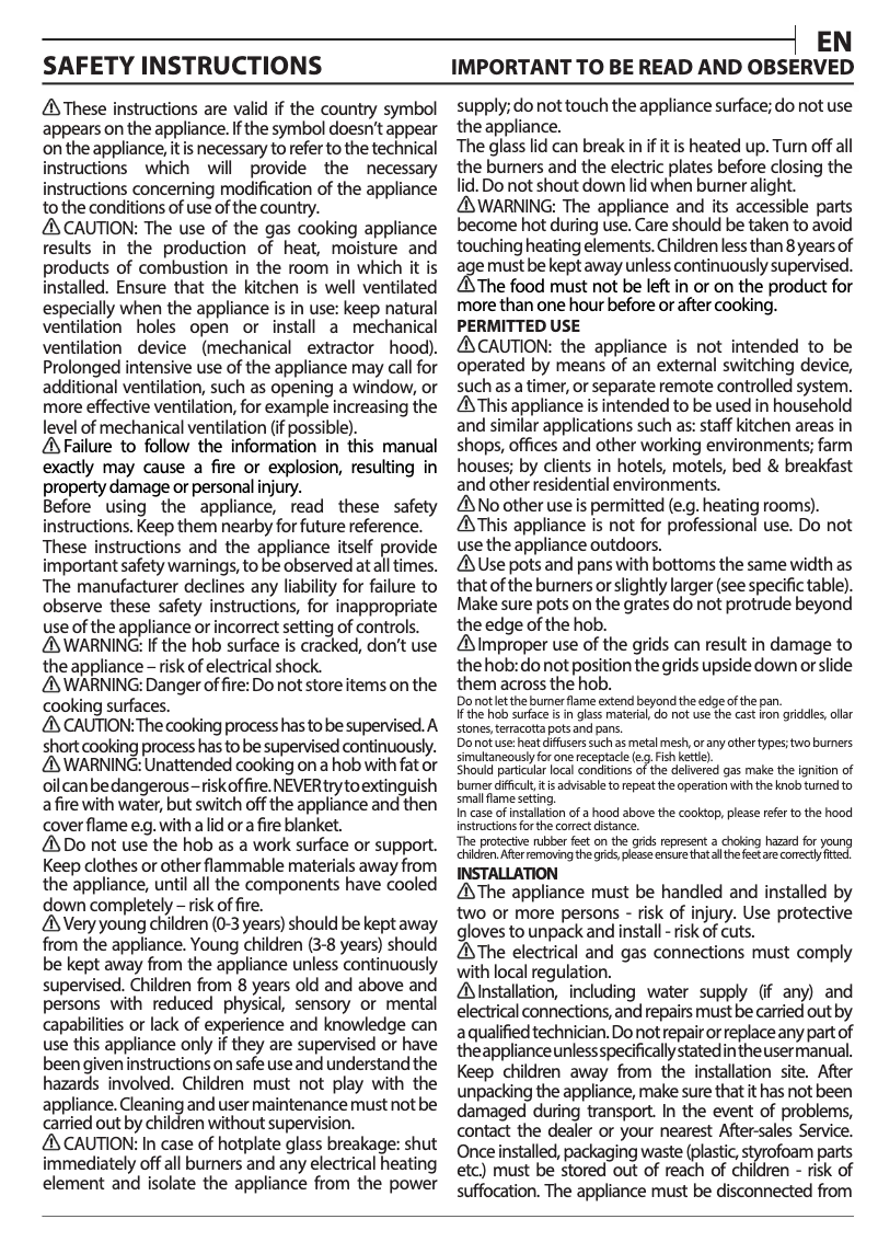 Page n°1 - Guide d'installation Indesit ING 61T/BK