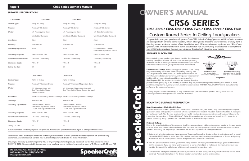 Page 1 de la notice Manuel utilisateur SpeakerCraft CRS6 Zero