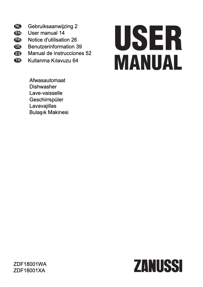 Page n°1 - Manuel utilisateur Zanussi ZDF18001WA