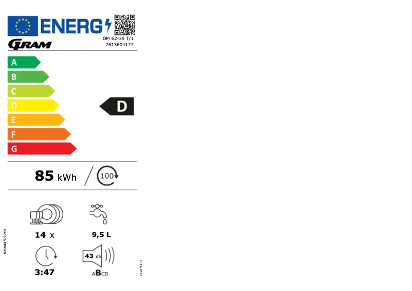 Page 1 de la notice Label énergétique Gram OM 62-39 T/1