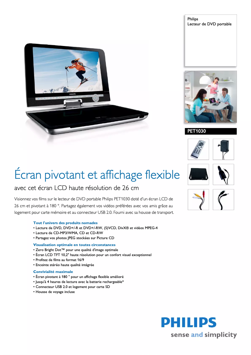 Page 1 of the manual Technical Sheet Philips PET1030