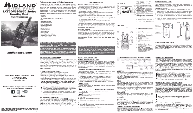 Page 1 de la notice Manuel utilisateur Midland LXT600BB