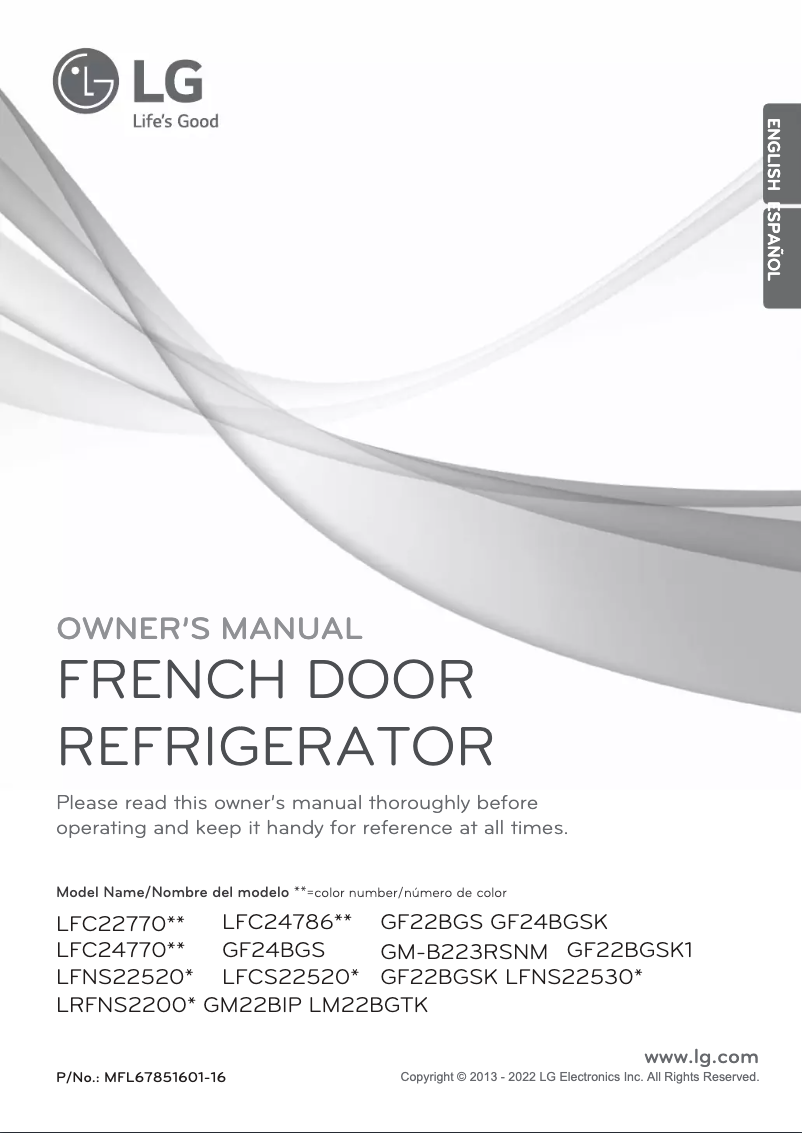 Page 1 de la notice Manuel utilisateur LG LFC24770SB