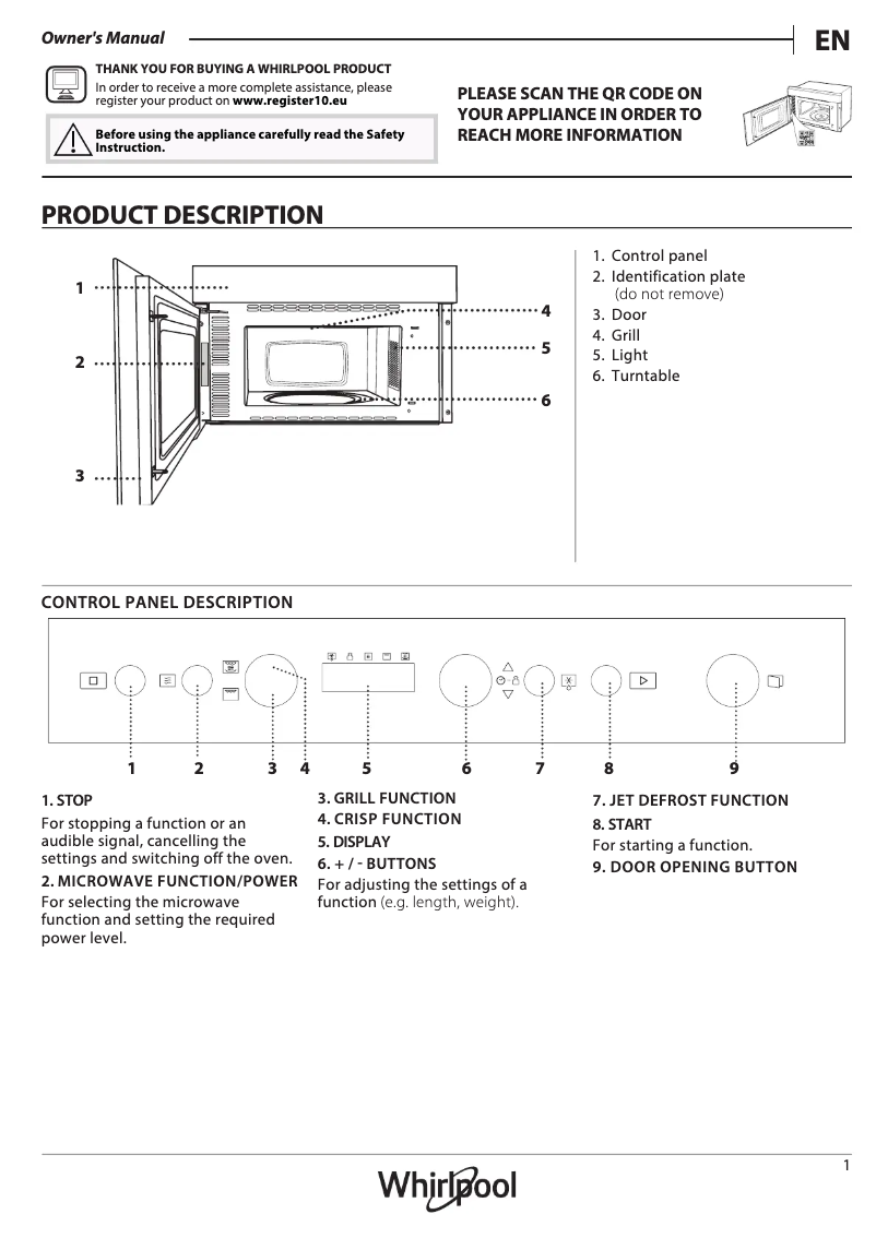 Page 1 de la notice Guide d'installation Whirlpool WMN14BSG