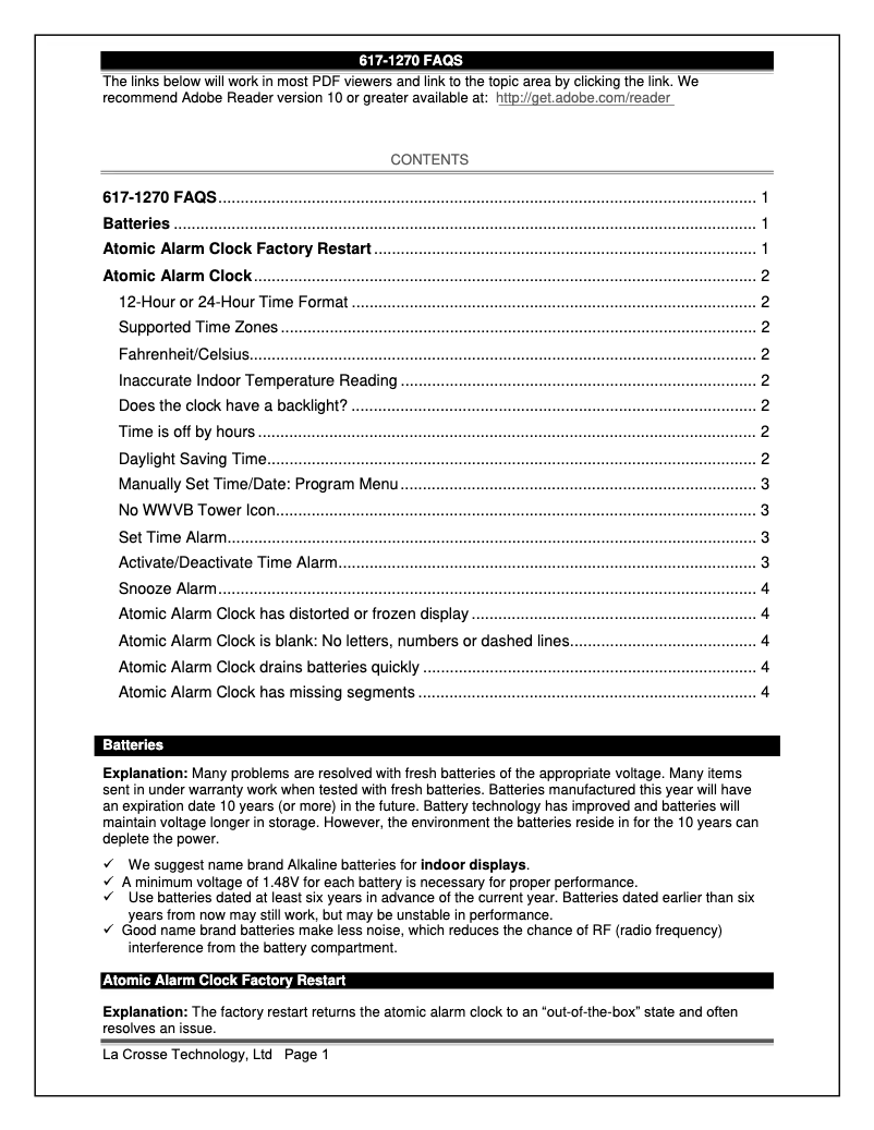 Page 1 de la notice FAQ La Crosse Technology 617-1270