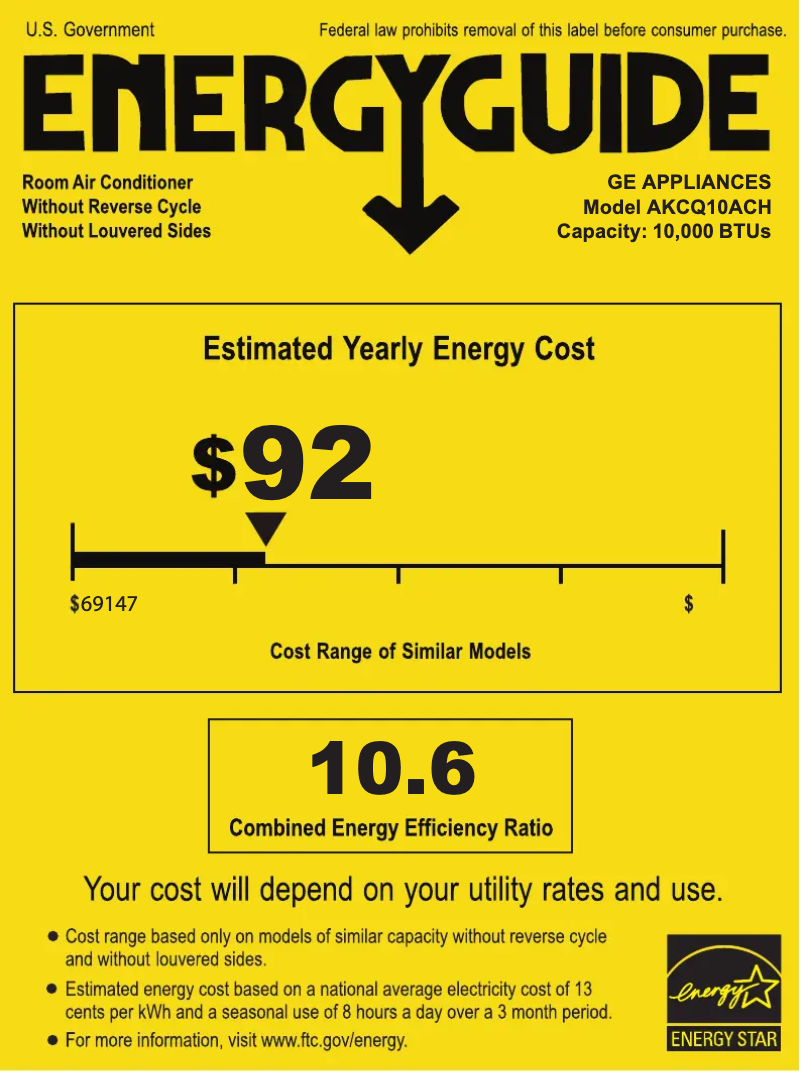 Page n°1 - Label énergétique GE AKCQ10ACH