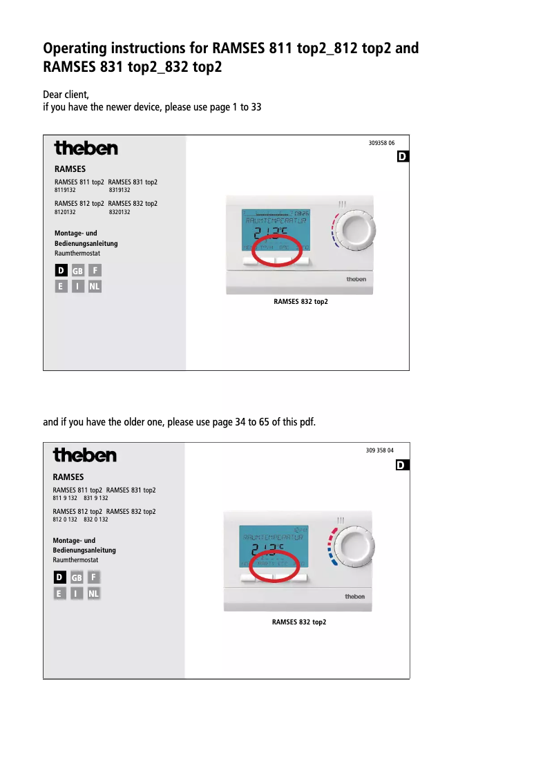 Image de la première page du manuel de l'appareil RAMSES 812 top2