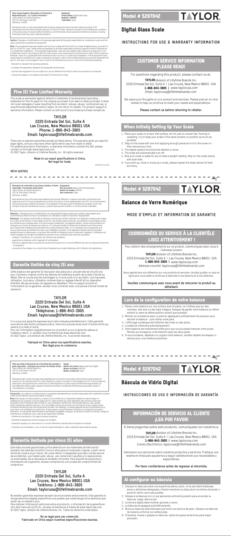 Page 1 de la notice Manuel utilisateur Taylor 5297042