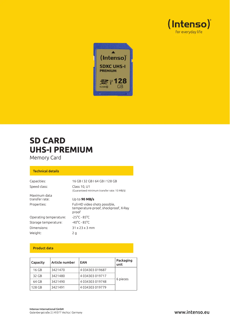 Page 1 de la notice Manuel utilisateur Intenso UHS-I Premium