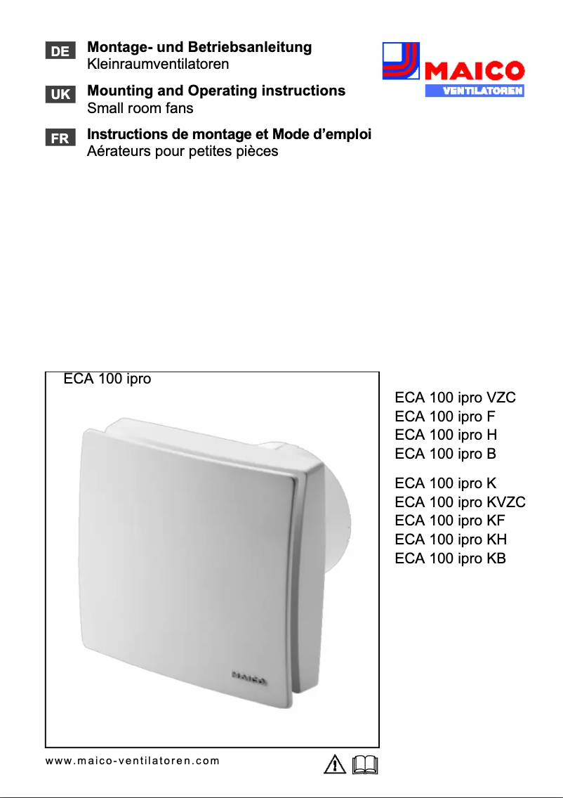 Image de la première page du manuel de l'appareil ECA 100 ipro VZC