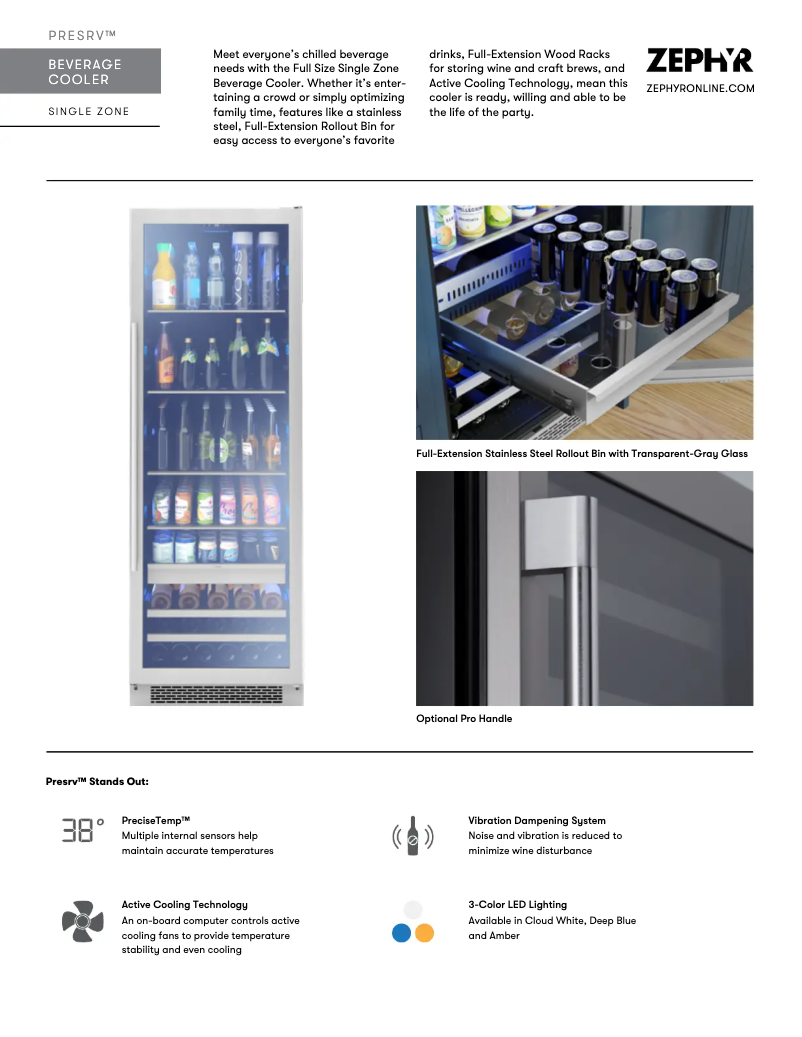 Page 1 de la notice Fiche technique Zephyr Presrv PRB24F01AG