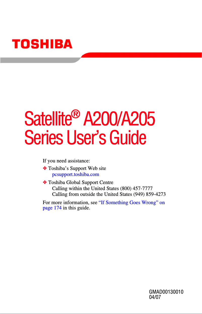 Page 1 de la notice Manuel utilisateur Toshiba Satellite A205