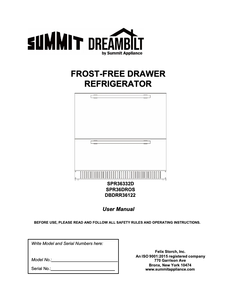 Page 1 de la notice Manuel utilisateur Summit SPR36DROS