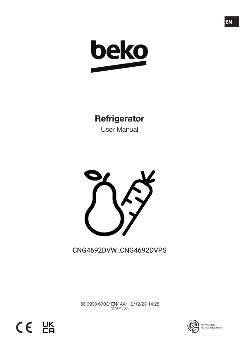 Page 1 de la notice Manuel utilisateur Beko CNG4692DVPS