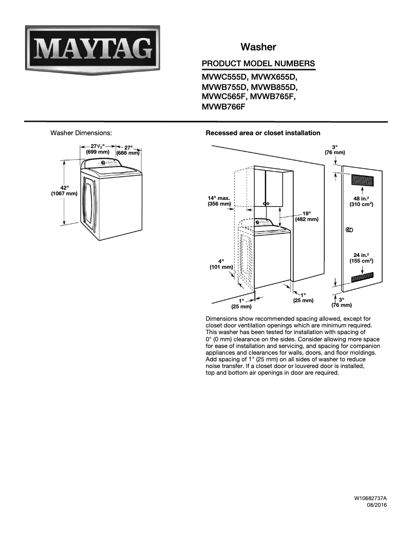 Page n°1 - Fiche technique Maytag MVWX655DW Barvos