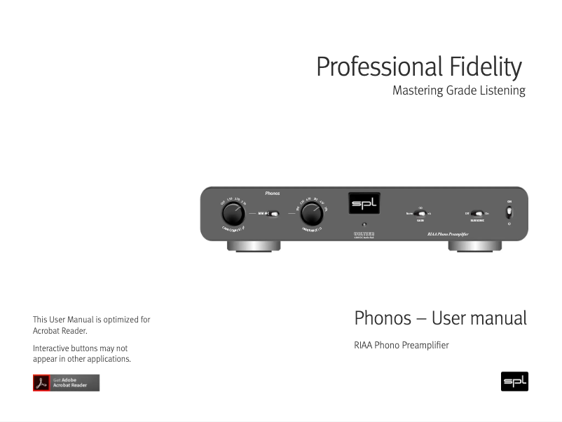 Page 1 de la notice Manuel utilisateur SPL Phonos