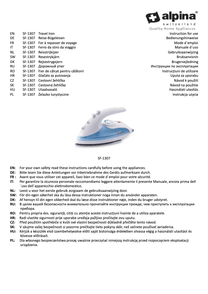 Page n°1 - Manuel utilisateur Alpina SF-1307