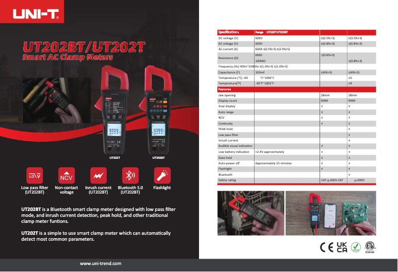 Page 1 de la notice Fiche technique Uni-T UT202T