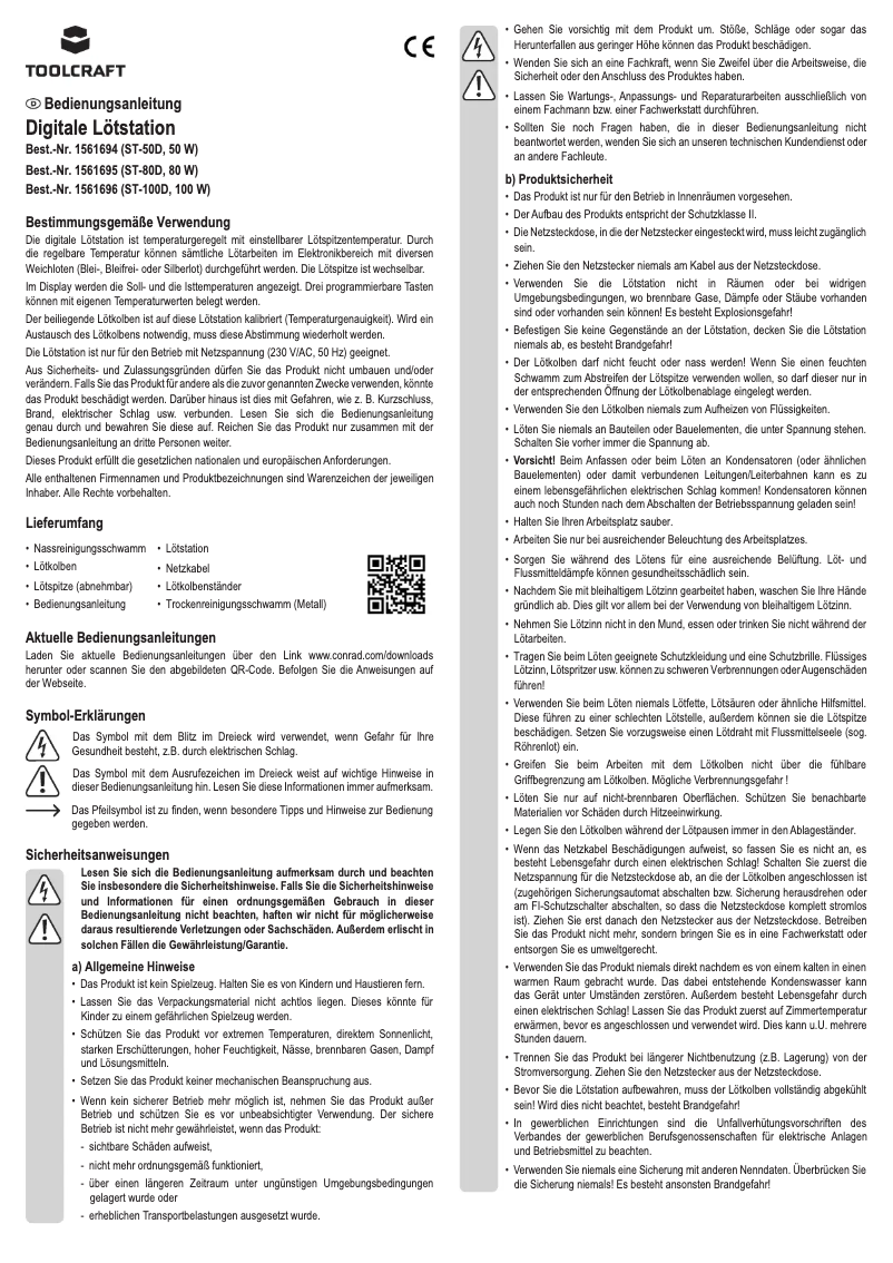 Page 1 de la notice Manuel utilisateur Toolcraft ST-100D
