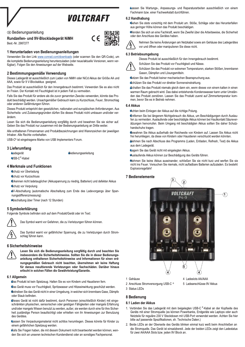 Page 1 de la notice Manuel utilisateur Voltcraft P4-9