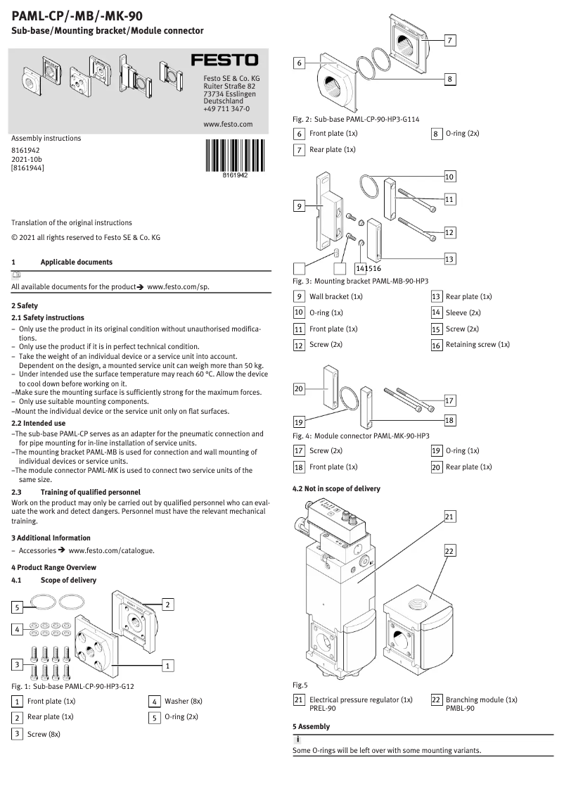 Page 1 de la notice Manuel utilisateur Festo PAML-CP-90-HP3-G34