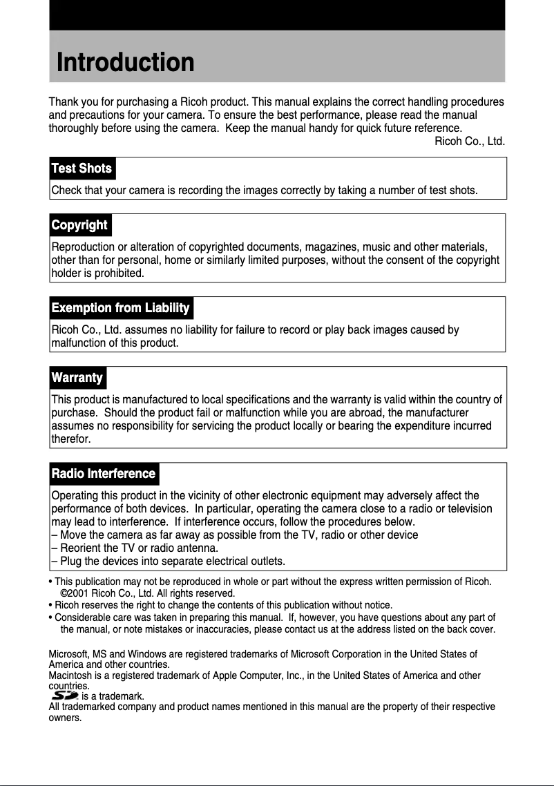 Image de la première page du manuel de l'appareil Caplio RR10