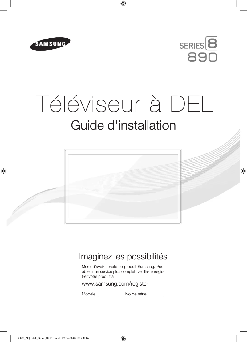 Page 1 de la notice Guide d'installation Samsung HG55NC890XF