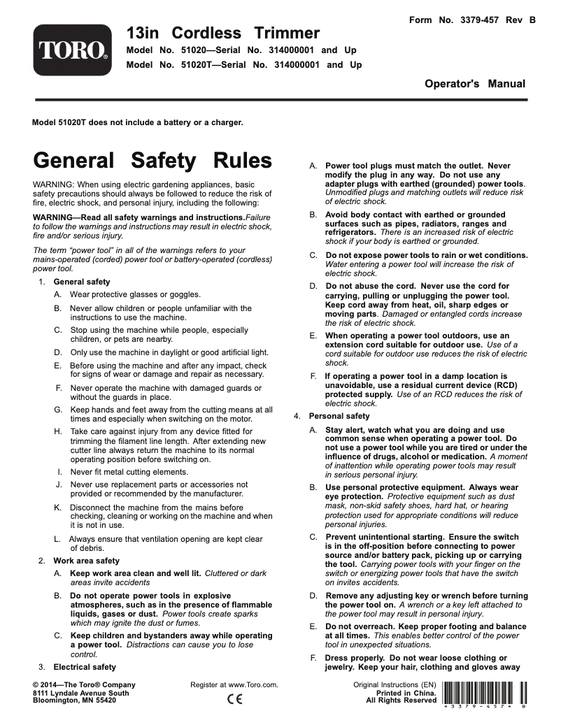 Página 1 del manual Manual de usuario Toro i51020