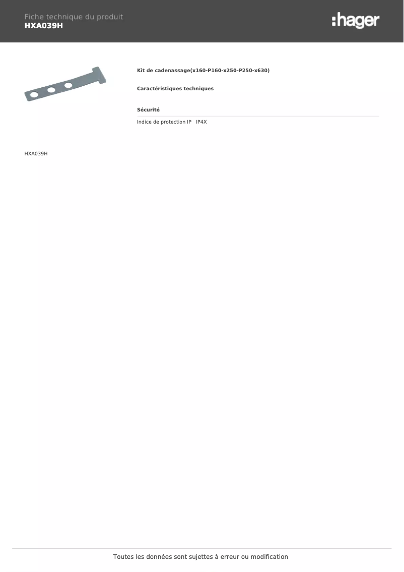Page n°1 - Fiche technique Hager HXA039H
