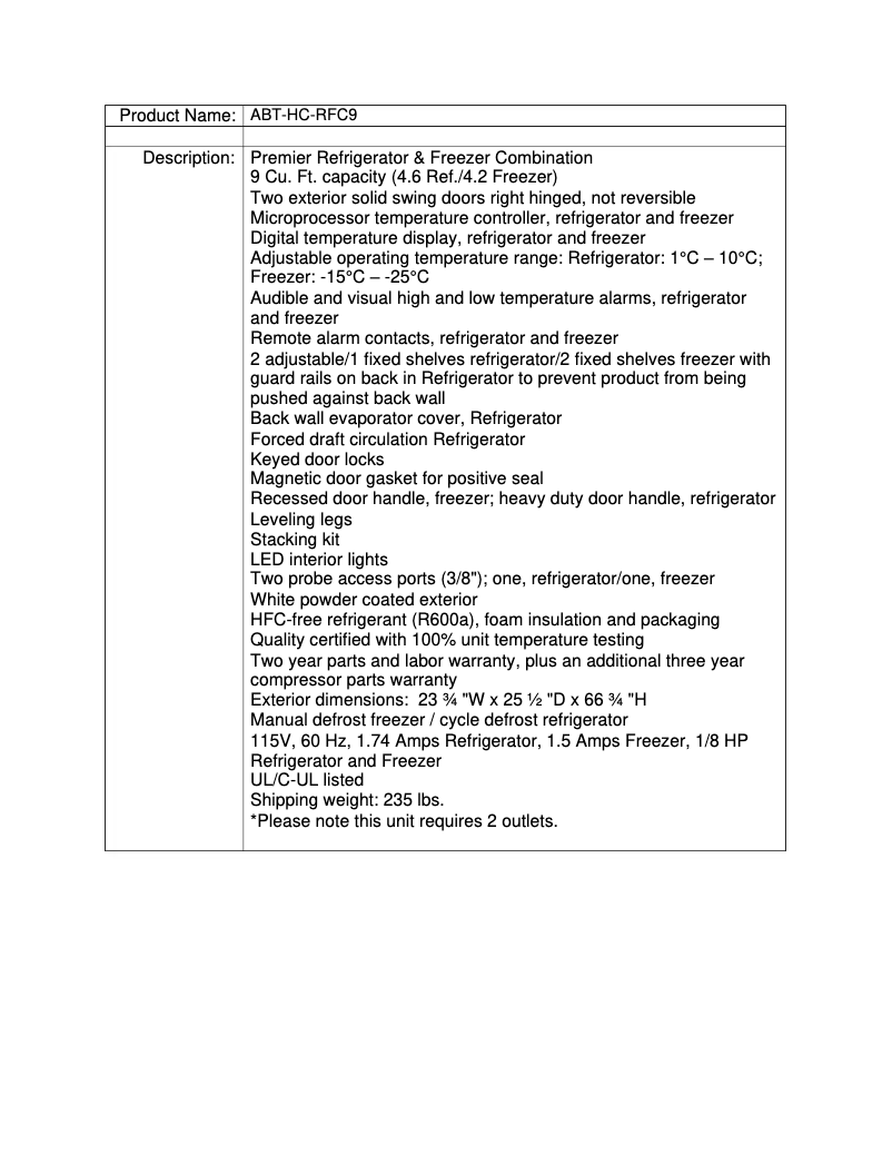 Page 1 de la notice Manuel utilisateur American BioTech Supply ABT-HC-RFC9