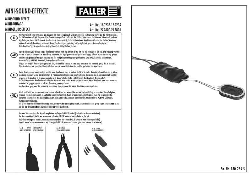 Page n°1 - Manuel utilisateur Faller 180236