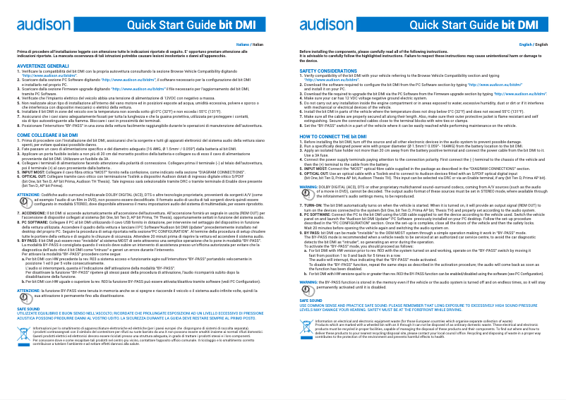 Page 1 de la notice Manuel utilisateur Audison Prima Bit DMI