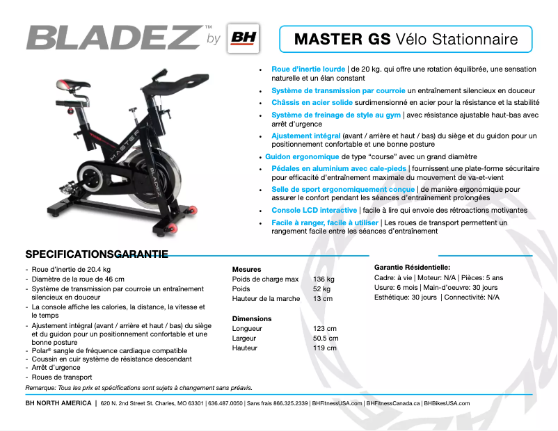 Página 1 del manual Ficha técnica Bladez Master GS