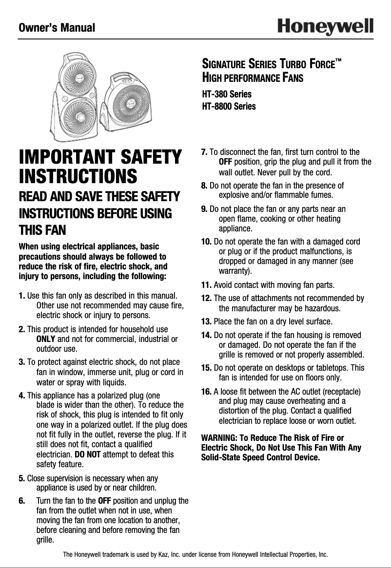 Page 1 de la notice Manuel utilisateur Honeywell HT350