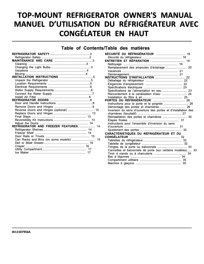 Page n°1 - Guide d'installation Whirlpool WRT549SZD
