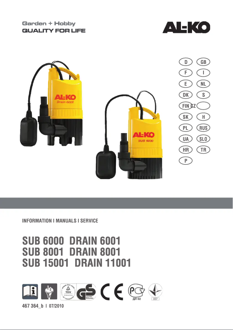Image de la première page du manuel de l'appareil SUB 8001