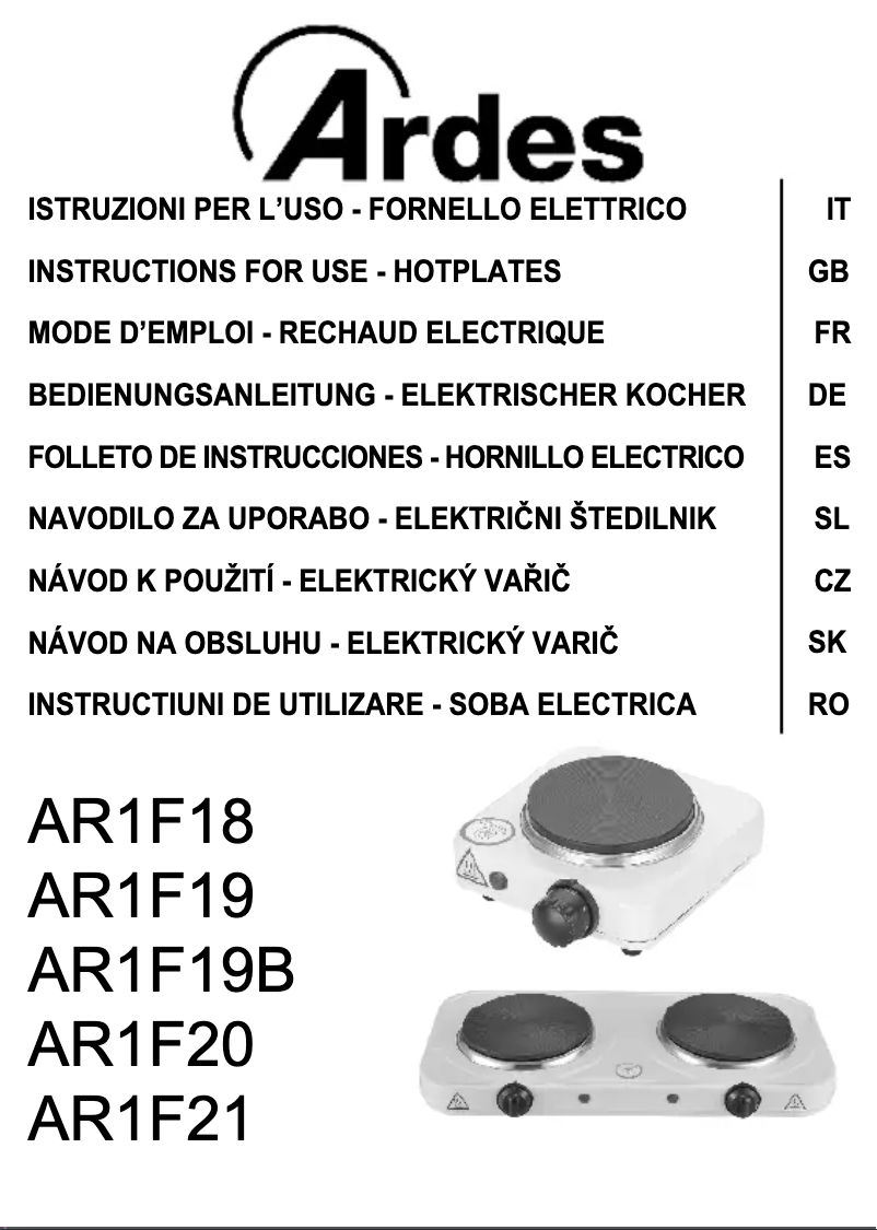Imagen de la primera página del manual del dispositivo AR1F18