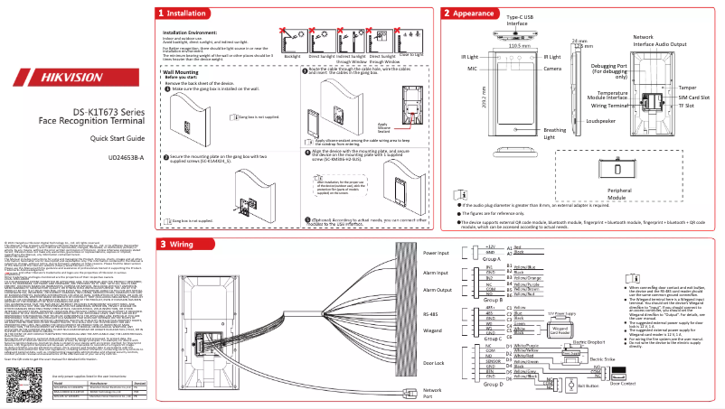 Page 1 de la notice Guide de démarrage rapide Hikvision DS-K1T673DX