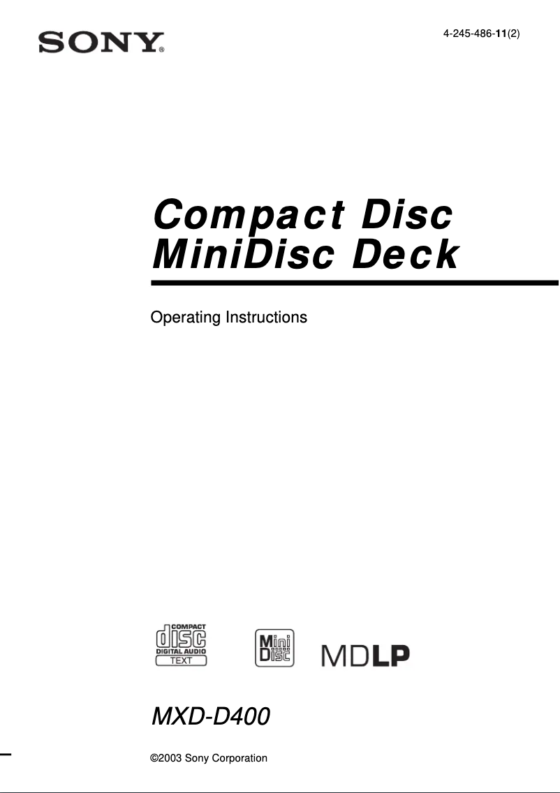 Image de la première page du manuel de l'appareil MXD-D400
