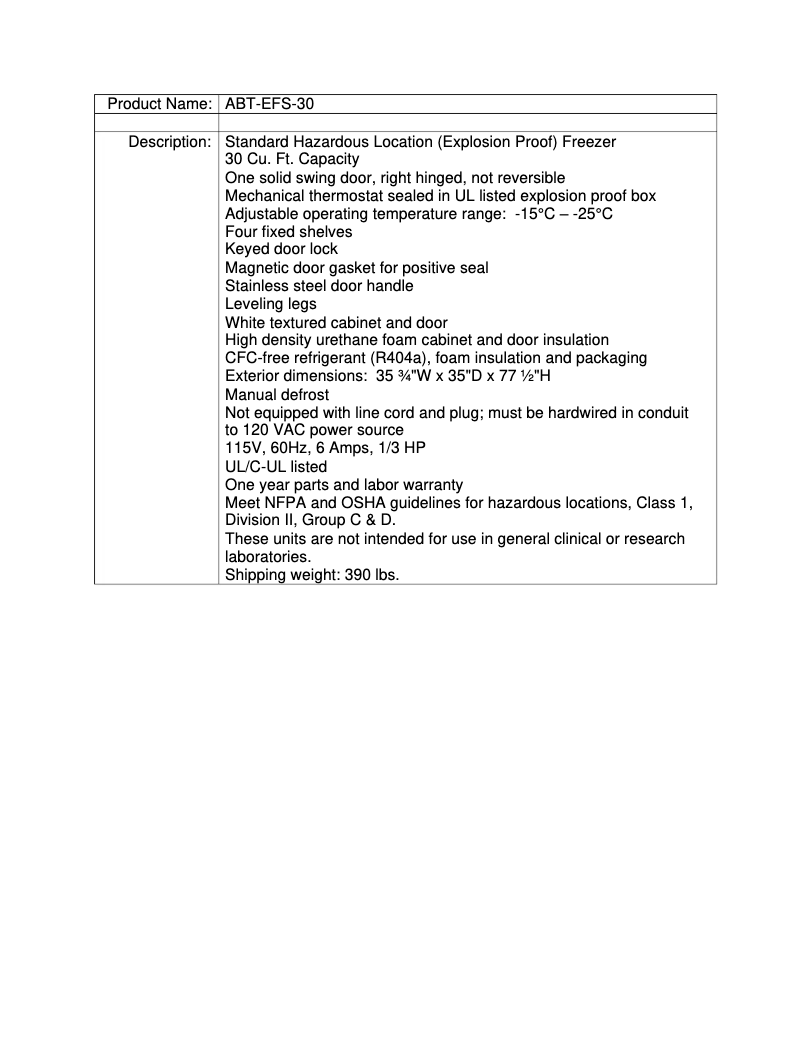 Page 1 de la notice Fiche technique American BioTech Supply ABT-EFS-30