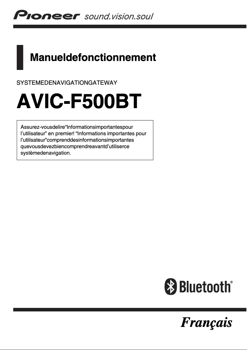 Image de la première page du manuel de l'appareil AVIC-F500BT