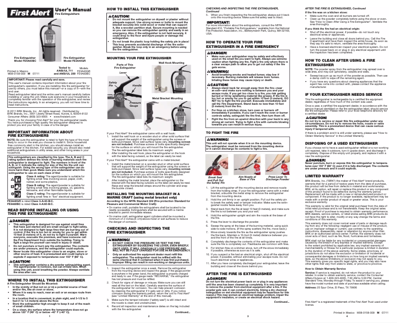 Page n°1 - Manuel utilisateur First Alert FE3A40GR