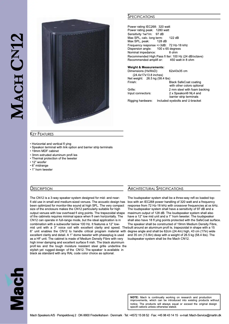 Page 1 de la notice Fiche technique Martin CN12