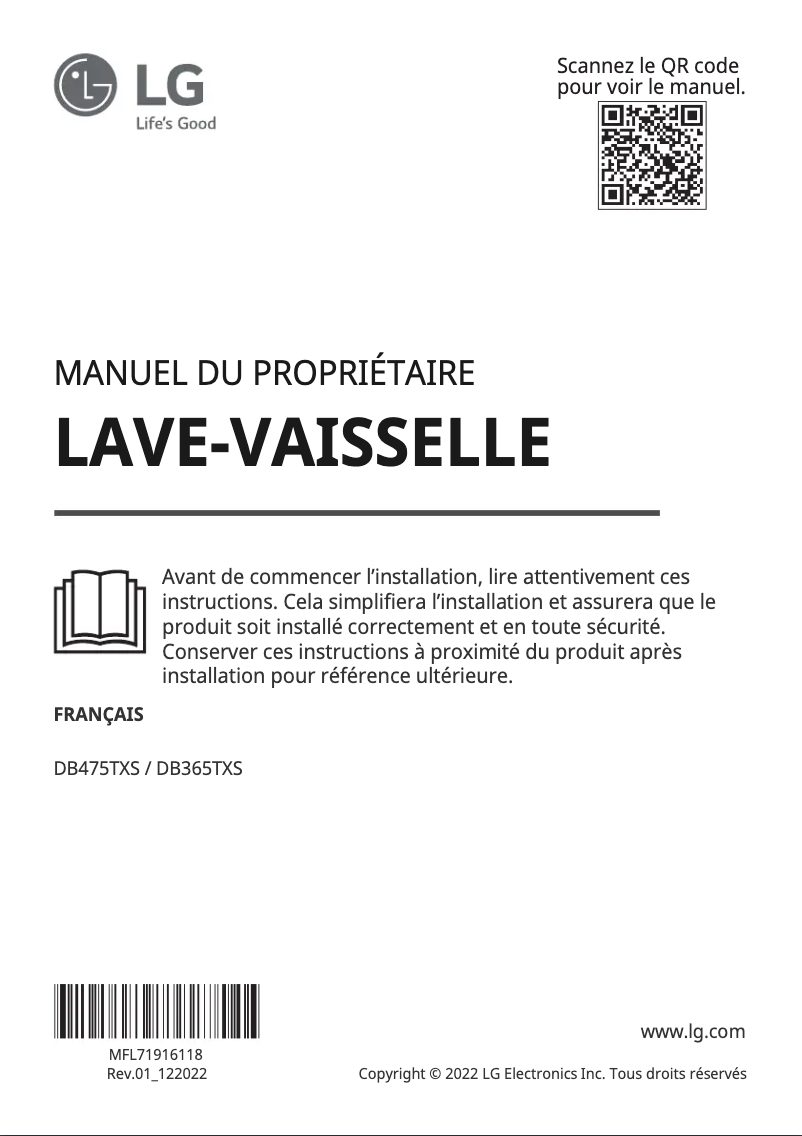 Image de la première page du manuel de l'appareil DB365TXS