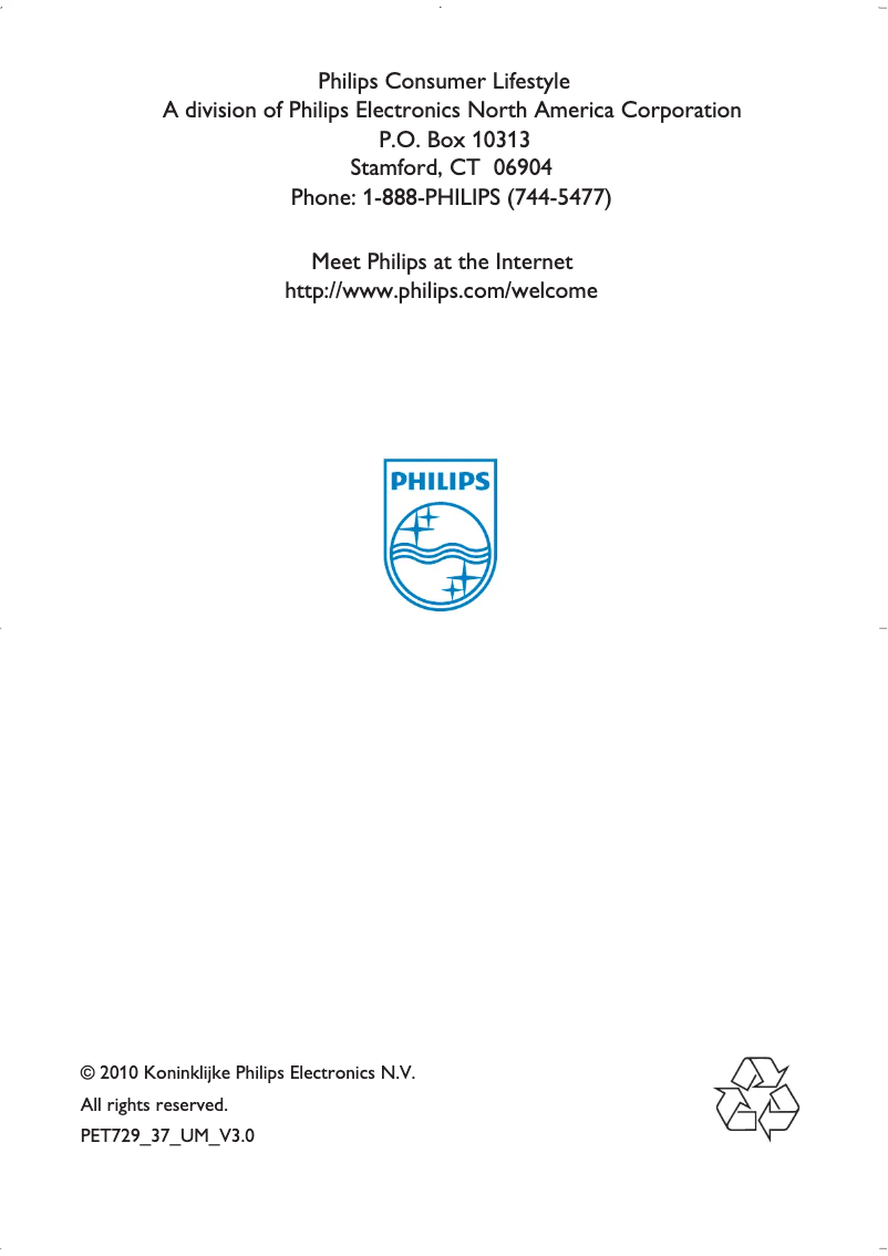 Page 1 de la notice Manuel utilisateur Philips PET729