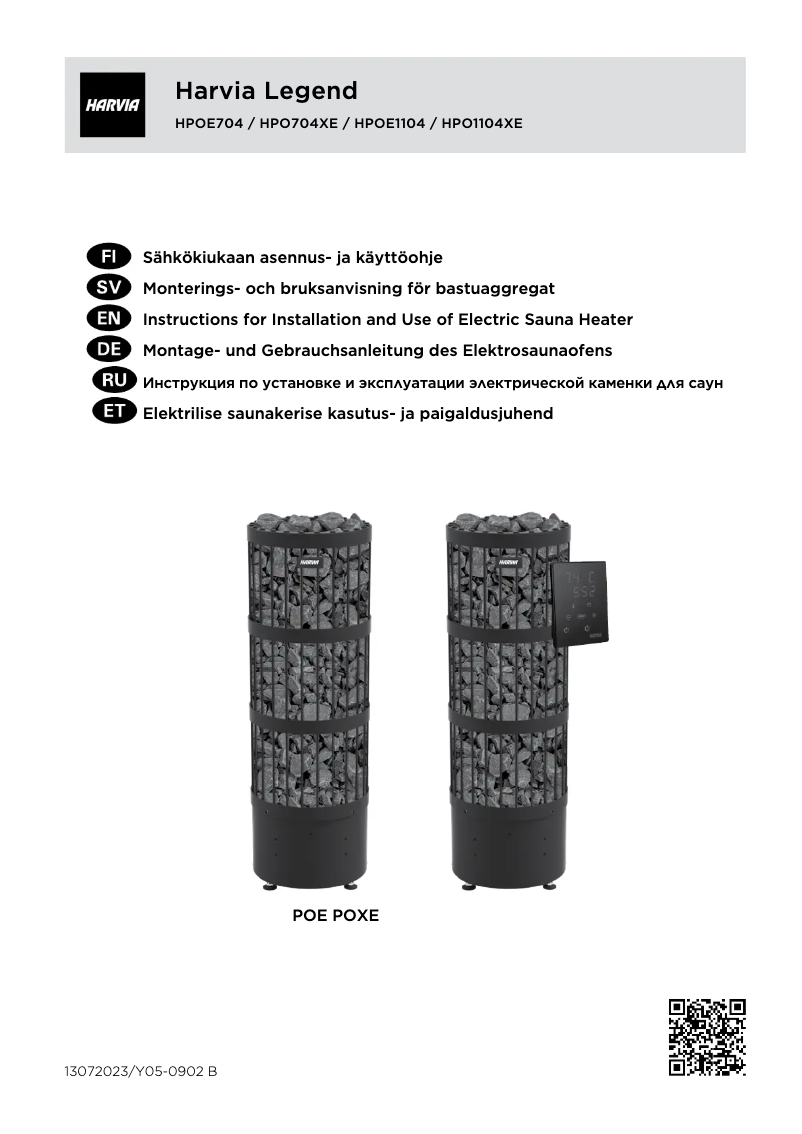 Page n°1 - Manuel utilisateur Harvia Legend PO110E HPOE1104