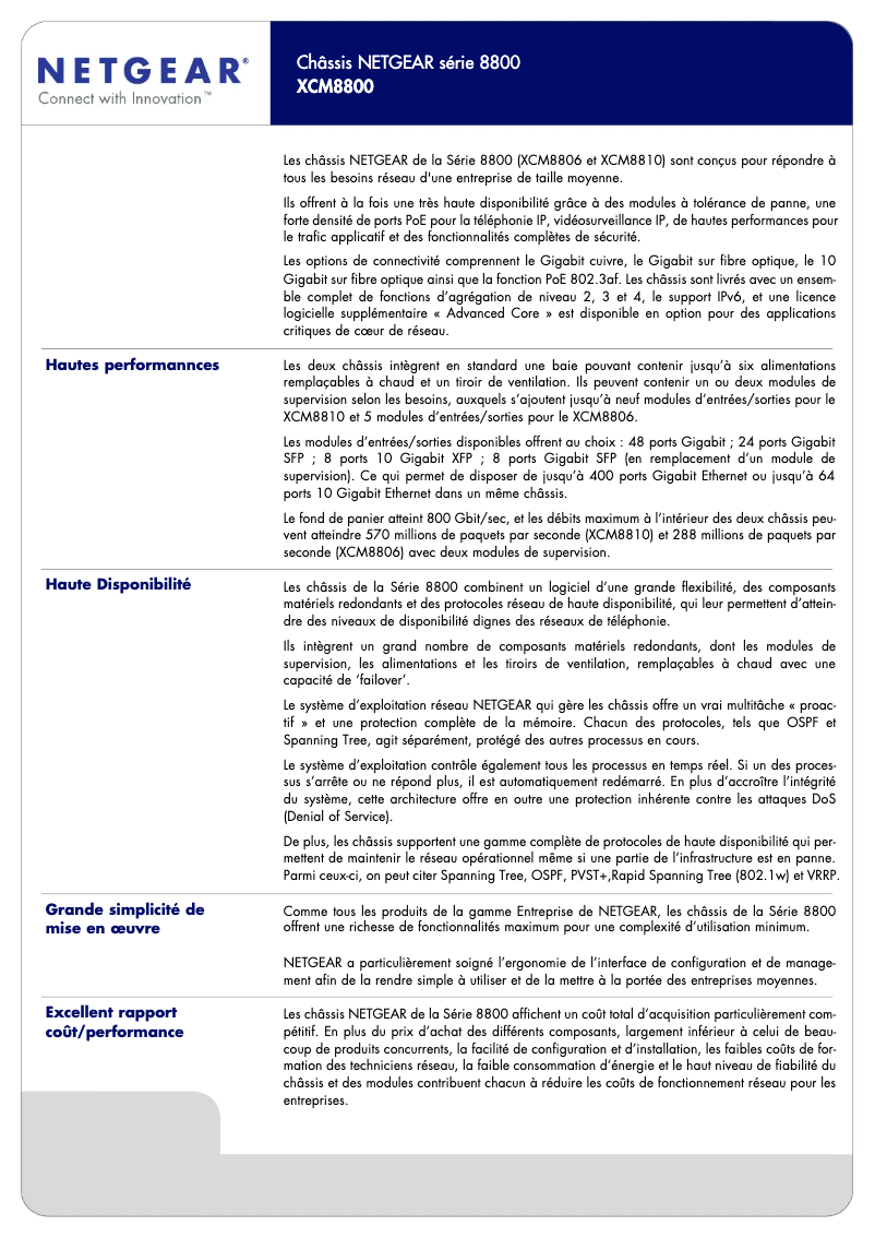 Page 1 de la notice Fiche technique Netgear ProSafe XCM8810
