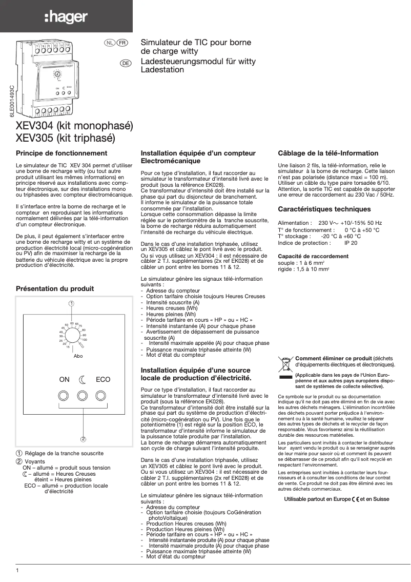 Page 1 de la notice Guide d'installation Hager XEV304