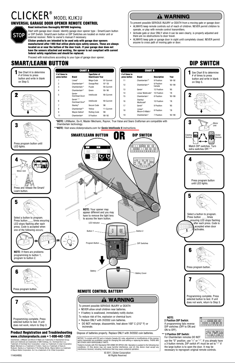 Página 1 del manual Manual de usuario Chamberlain KLIK1U