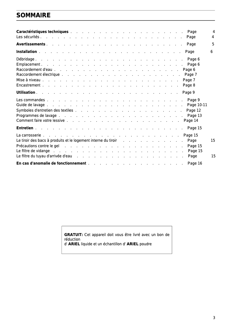 Page 1 de la notice Manuel utilisateur Arthur Martin-Electrolux AW 975 L